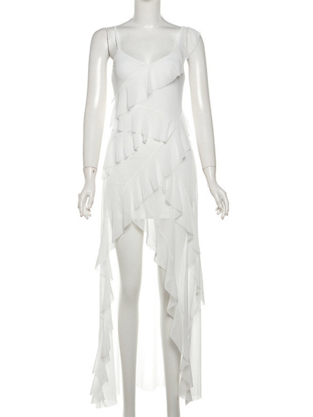 Ruffle Irregular Spaghetti Strap Backless Mini&Short Dresses