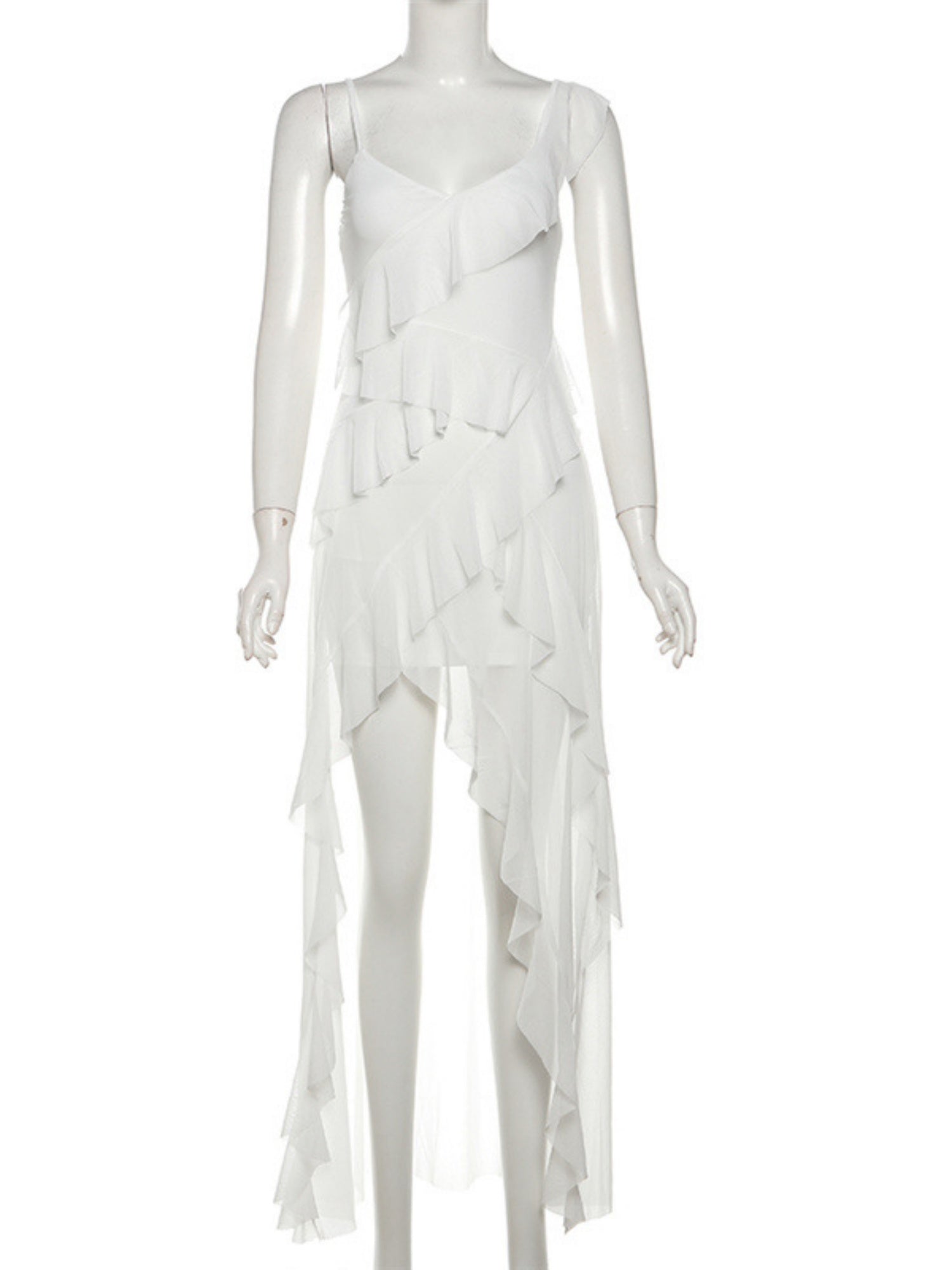 Ruffle Irregular Spaghetti Strap Backless Mini&Short Dresses