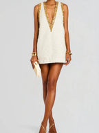V-neck Rhinestone-studded Sleeveless Temperament Grace Parties Mini&Short Dresses