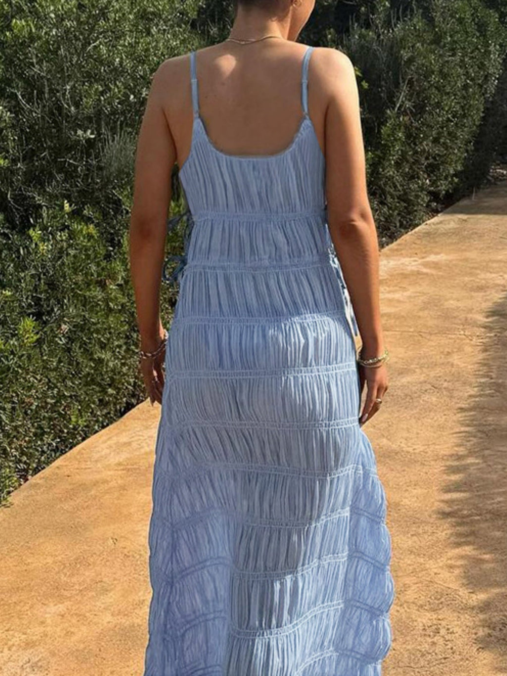 Pleated V-neck Camisoles Maxi Dresses