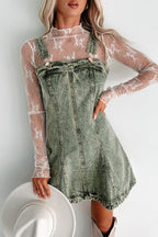 Acid Wash Denim Paneled Pinafore Square Neck Mini Dress
