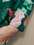 Green Parrot Print Silk Pajama Set