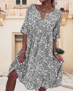 | Elegant Half-Sleeved Dress in Floral Cotton