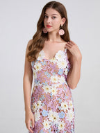 Lace Embroidery Spaghetti Strap Long Dress