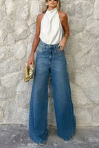 Halter Neck Open Back Satin Top