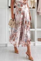 Elastic Waist Floral Print Wide Leg Cropped Pants