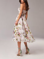 Zipper Floral Print Strapless Sleeveless Long Dress