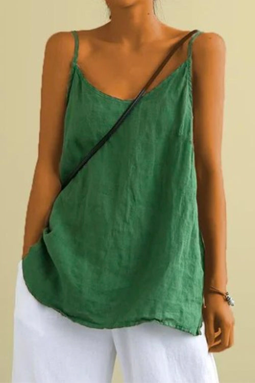 Scoop Neck Solid Cotton Linen Cami Top
