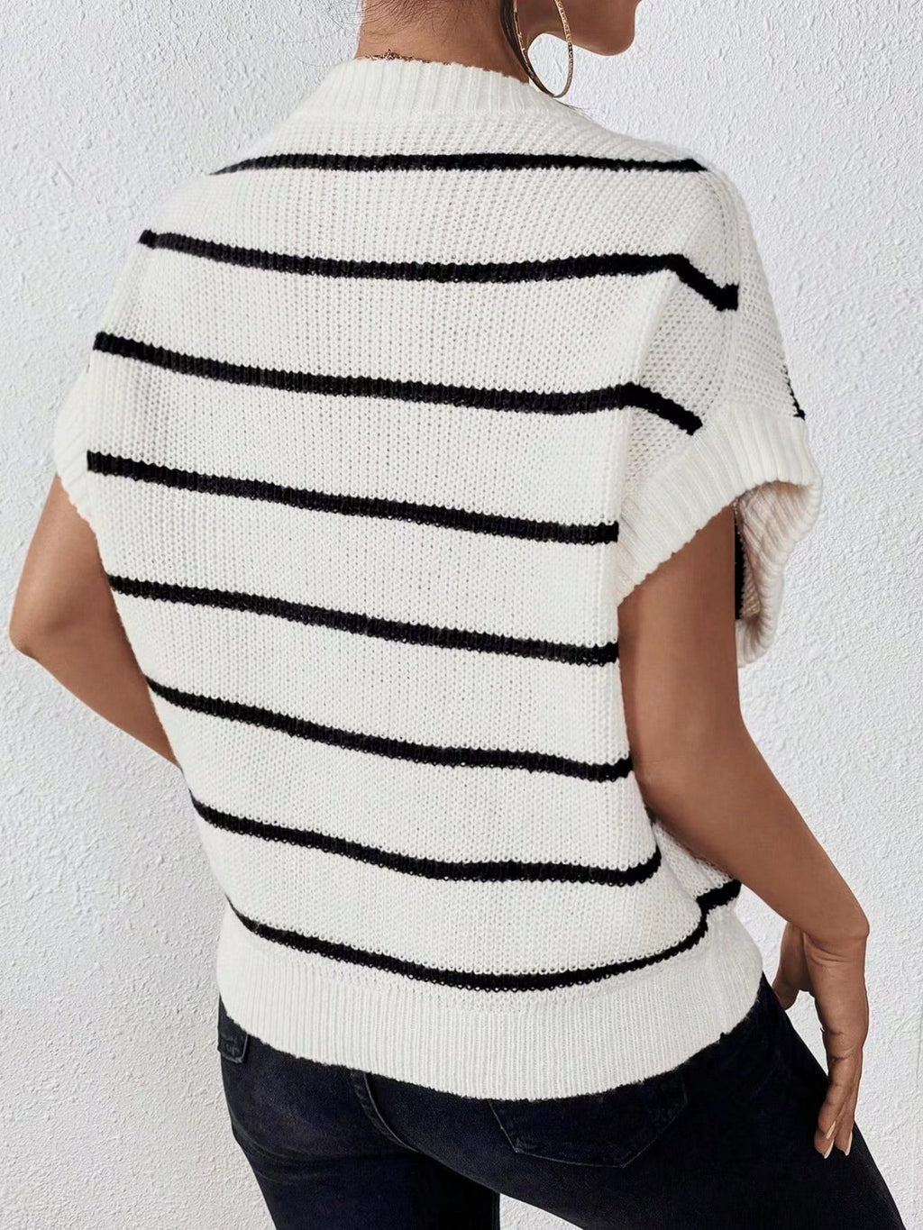 Stripes Color Matching Crew Neck Knitted T-shirt