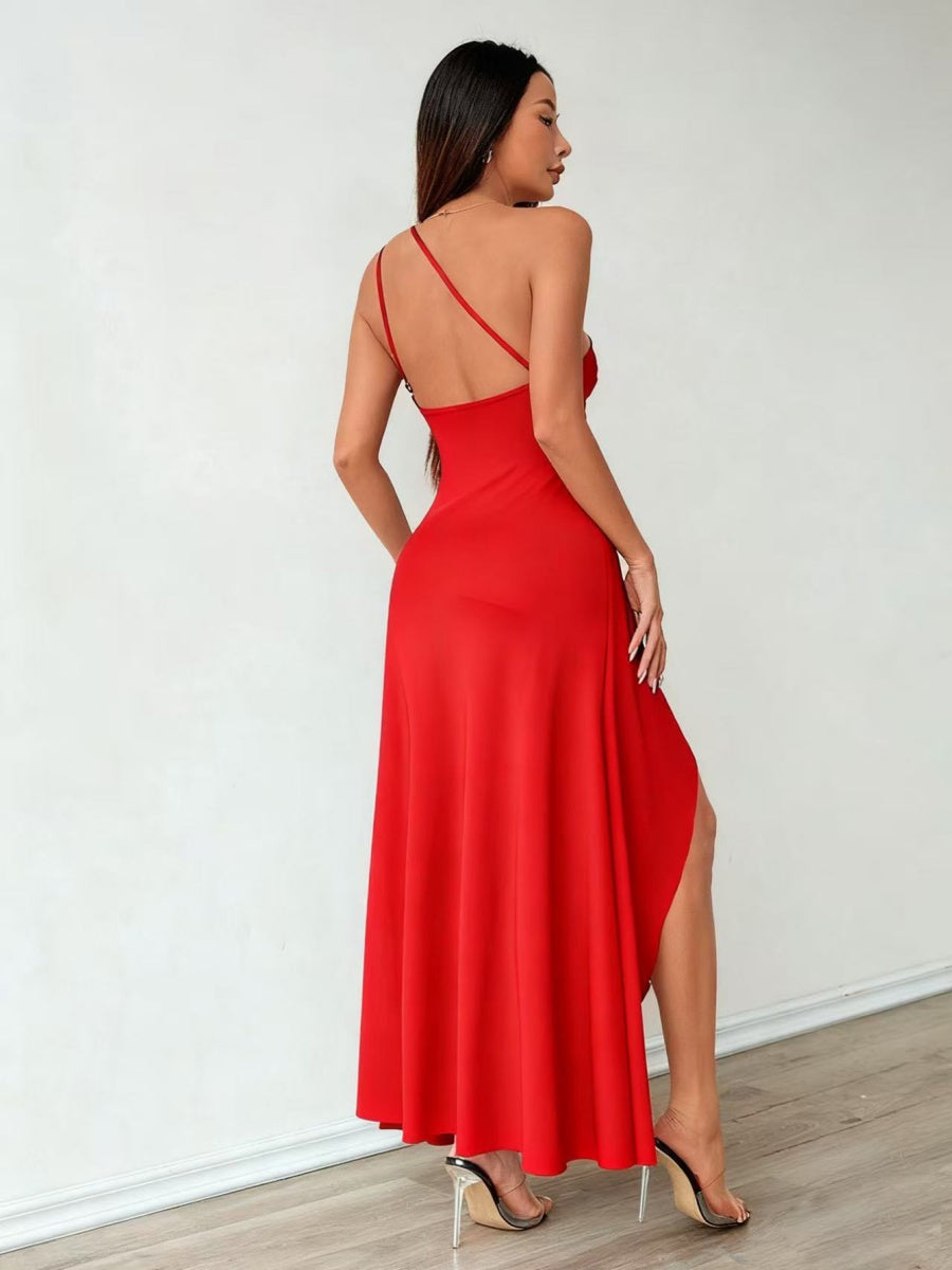 Sloping Shoulders Slit Grace Prom Parties Maxi Dresses