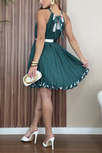Sleeveless Floral Print Pleated Mini Dress