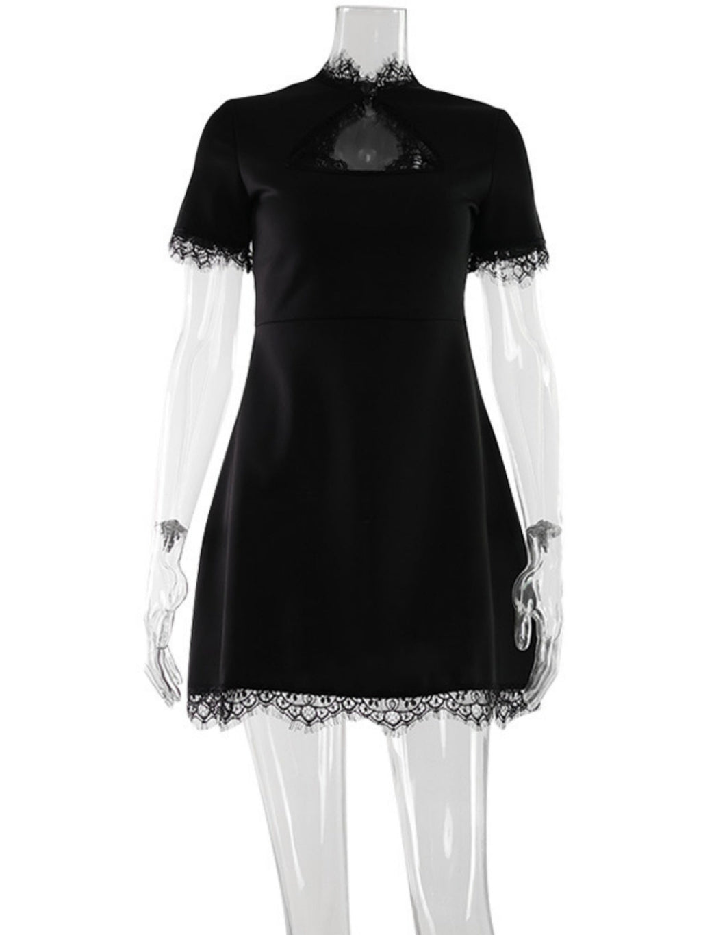 Lace Trim Hollow Out Waist Shaping Mini&Short Dresses