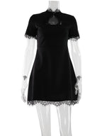 Lace Trim Hollow Out Waist Shaping Mini&Short Dresses