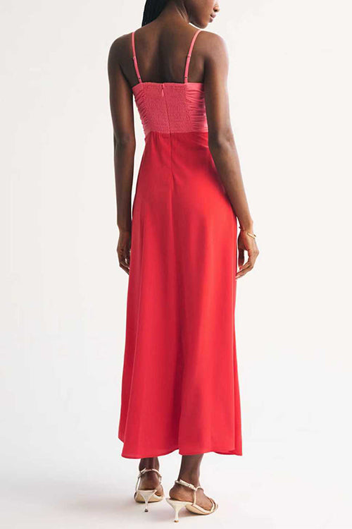 Spaghetti Strap Color Block Zipper Back Maxi Dress