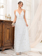 Deep V-neck Wedding Dress Applique Multi-story Maxi Dresses