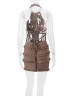 Sequins Mesh See-through Halter Neck And Backless Hip Wrap Mini&Short Dresses