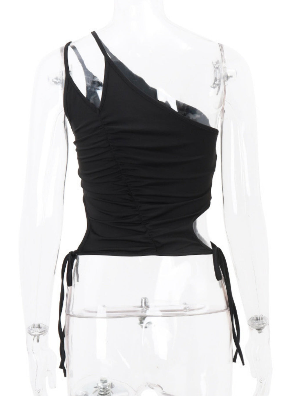 Hollow Out Metal Decoration Sloping Shoulders Backless Tank Tops