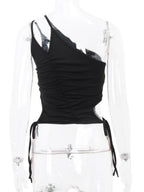 Hollow Out Metal Decoration Sloping Shoulders Backless Tank Tops