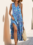 Printed Tassel V-neck Sleeveless Maxi Dresses