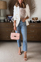Lapel Double Breasted Open Front Blazer Jacket
