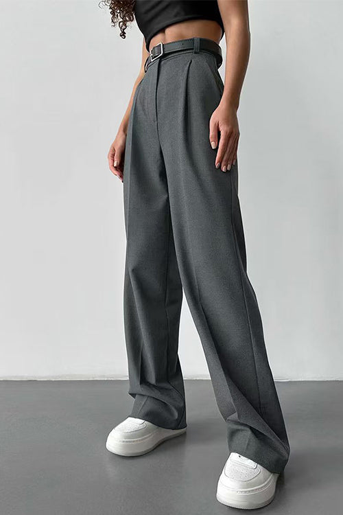 High Rise Pocketed Straight Leg Suit Pants