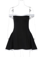 Color-blocked Off-shoulder Backless Waist Shaping Mini&Short Dresses