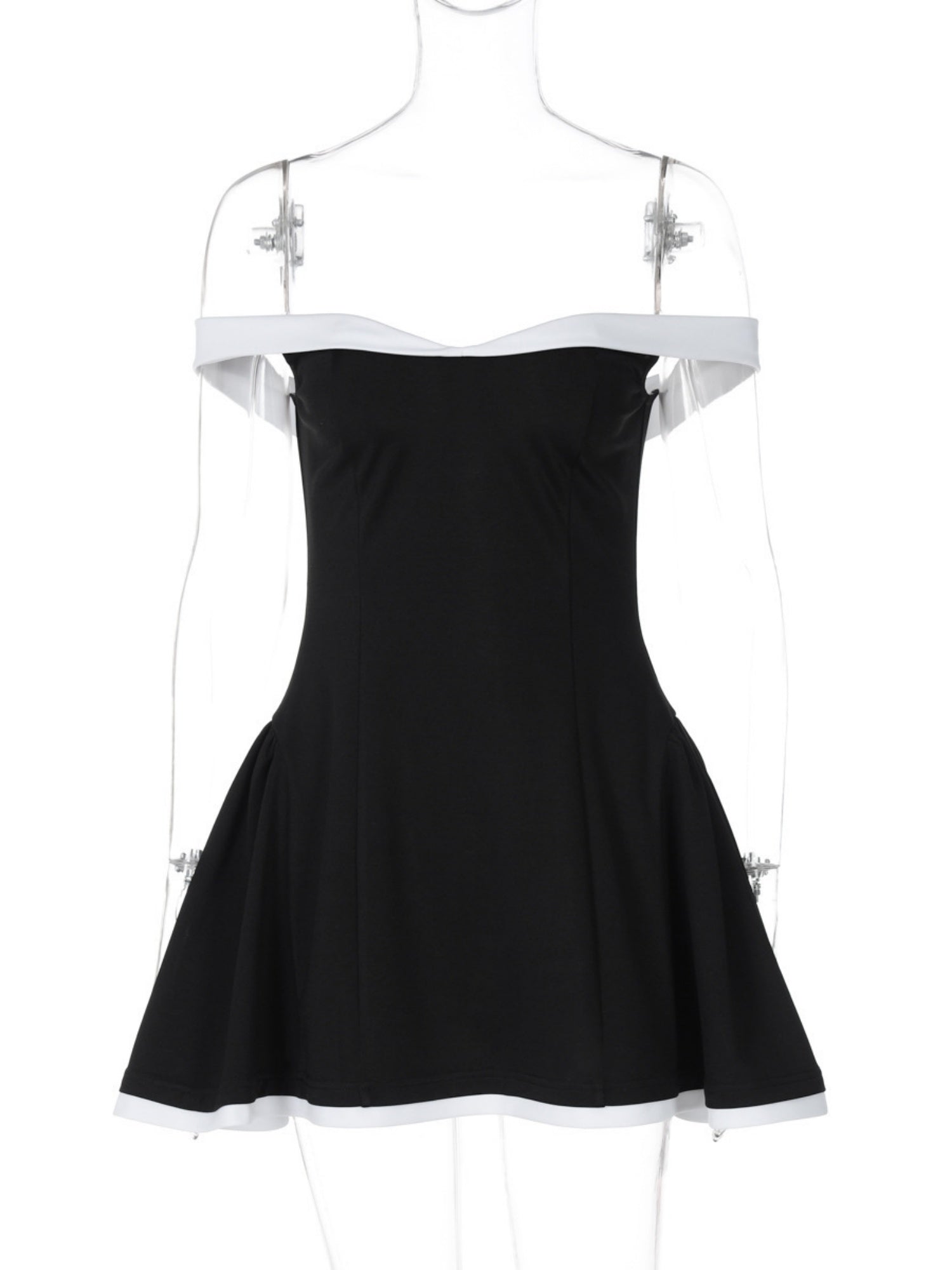 Color-blocked Off-shoulder Backless Waist Shaping Mini&Short Dresses