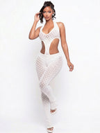 Hollowed-out Perspective Slimming Knitting Deep V Jumpsuits
