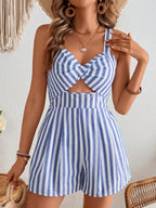 Striped Backless Cutout Cable Knit Jumpsuit