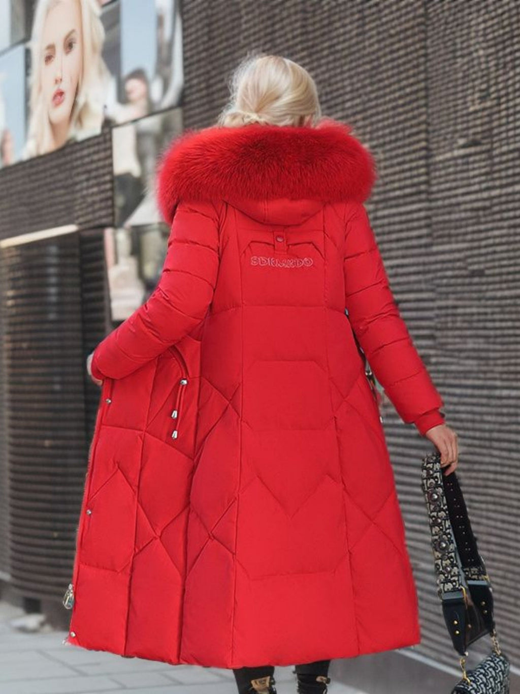Thick Fur Collar Over-the-knee Mid-length Pocket Down Jacket