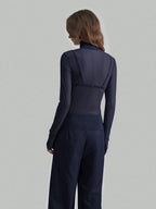 Headband Perspective Turtleneck Slim Fit Party And Nightclub Outfits With Mesh/see-through Tops