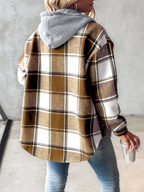 Plaid Long Sleeve Plush Hooded Jackets