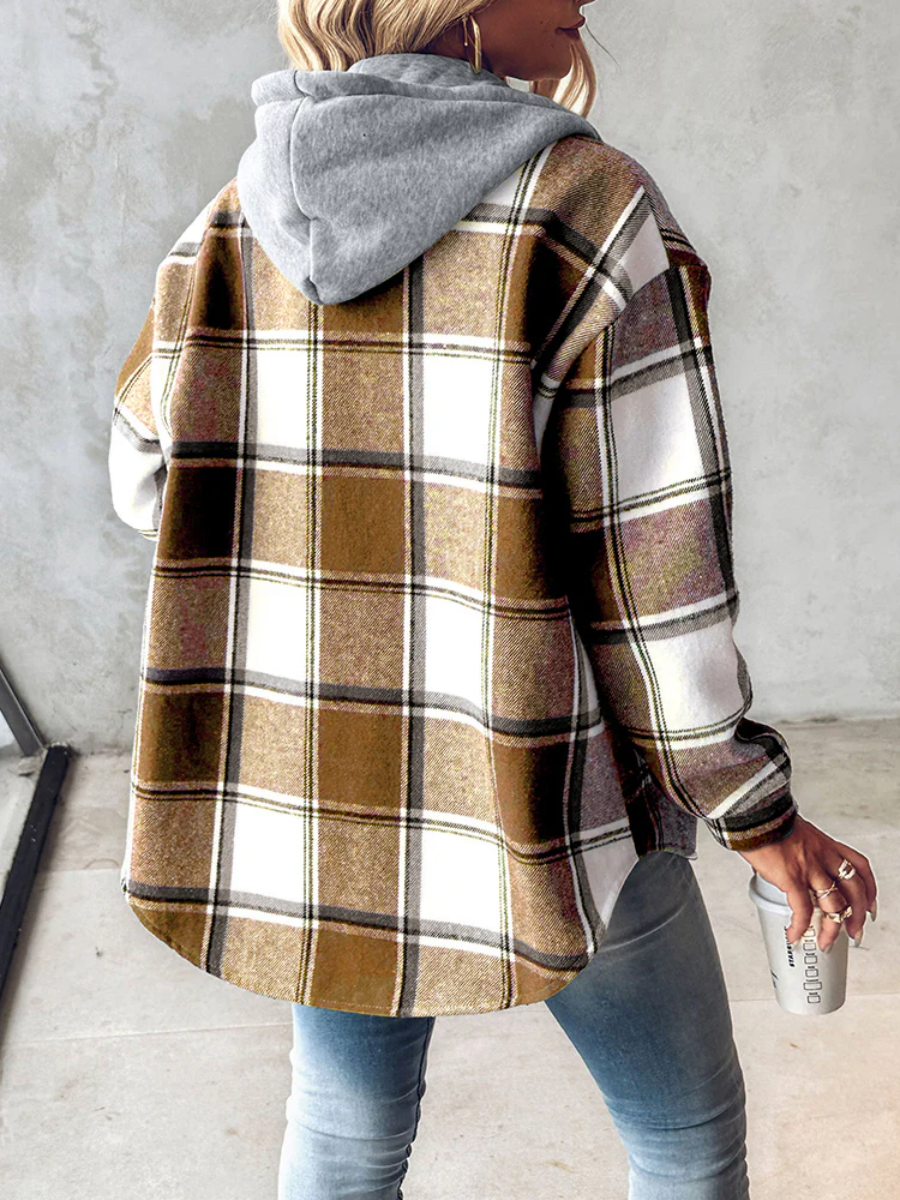 Plaid Long Sleeve Plush Hooded Jackets