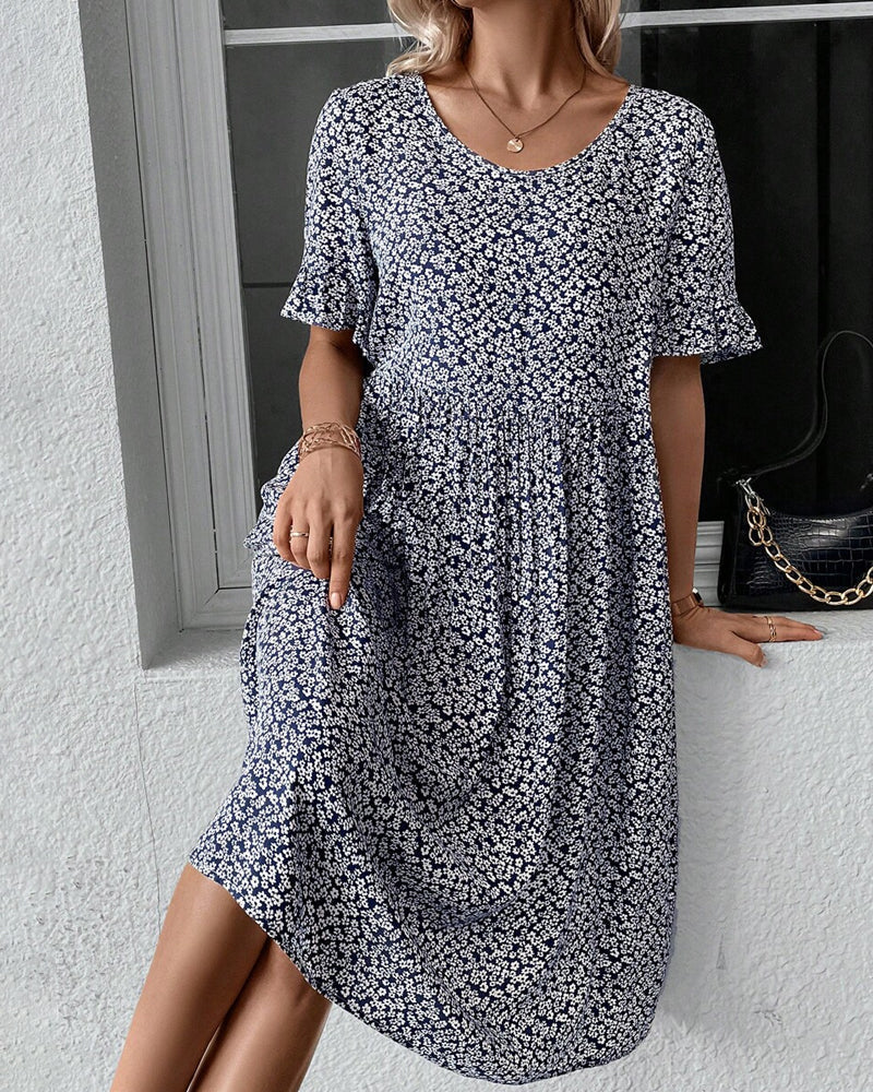 Matilde Timeless Round Neck Dress with Floral Print Designer Edit