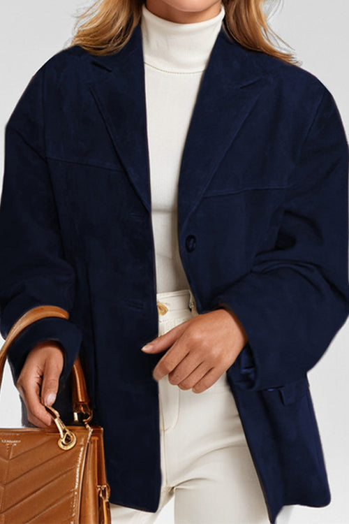 Single Breasted Pocketed Suede Jacket