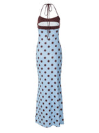 Polka Dots Color-blocked Halter Neck And Backless Maxi Dresses