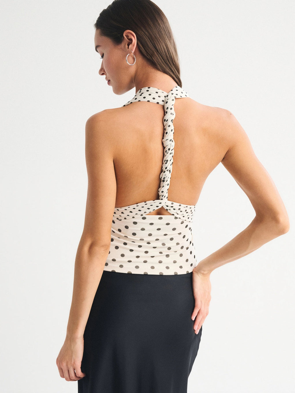 Polka Dots Neckband Cross Straps Backless Tank Tops