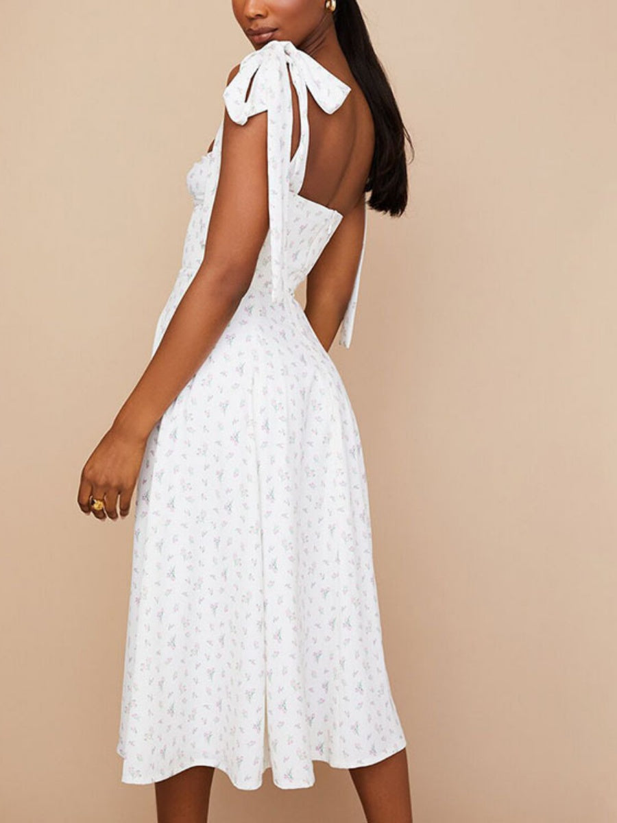 V-neck Bandage Camisoles Printed Vacation And Leisure Mini&Short Dresses