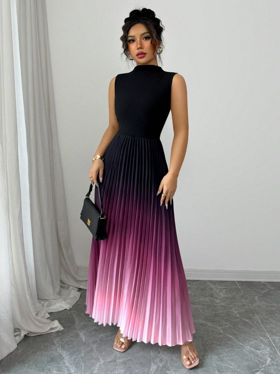 Crew Neck Sleeveless Gradient Maxi Dresses