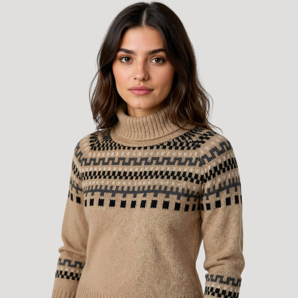 | Women's Turtleneck Knit Sweater in Spring Pattern