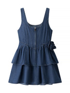Denim 3D Flowers Tutu Spaghetti Strap Waist Mini&Short Dresses