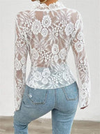 Lace See-through Ruffle Open Front With Tie Sweet T-shirts