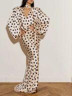 Puff Lantern Sleeves Retro Hip-hugging Grace Polka Dots Maxi Dresses