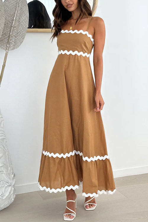 High Waist Ric Rac Print Swing Midi Cami Dress