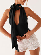 Deep V Halter Neck Strap Sleeveless Backless Tank Tops&Camis