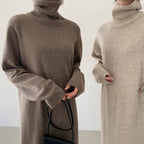 Alba Exclusive Warm Sweater Dress with Long Sleeves and Stand Up Collar Chic Silhouette Collection