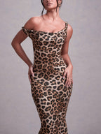 Milk Silk Leopard Print Printed Slim-fit Hip-hugging Maxi Dresses