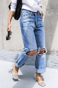 Straight Leg Ripped Boyfriend Jeans