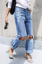 Straight Leg Ripped Boyfriend Jeans