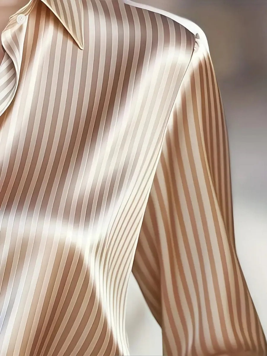 Stripes Single-breasted Slim-fit Satin Casual Shirts